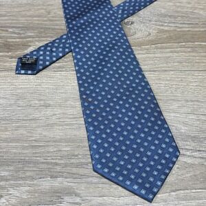Bijoux Terner Handmade Luxury 100% Silk Neck Tie Blue Diamond-Shaped Motiffs